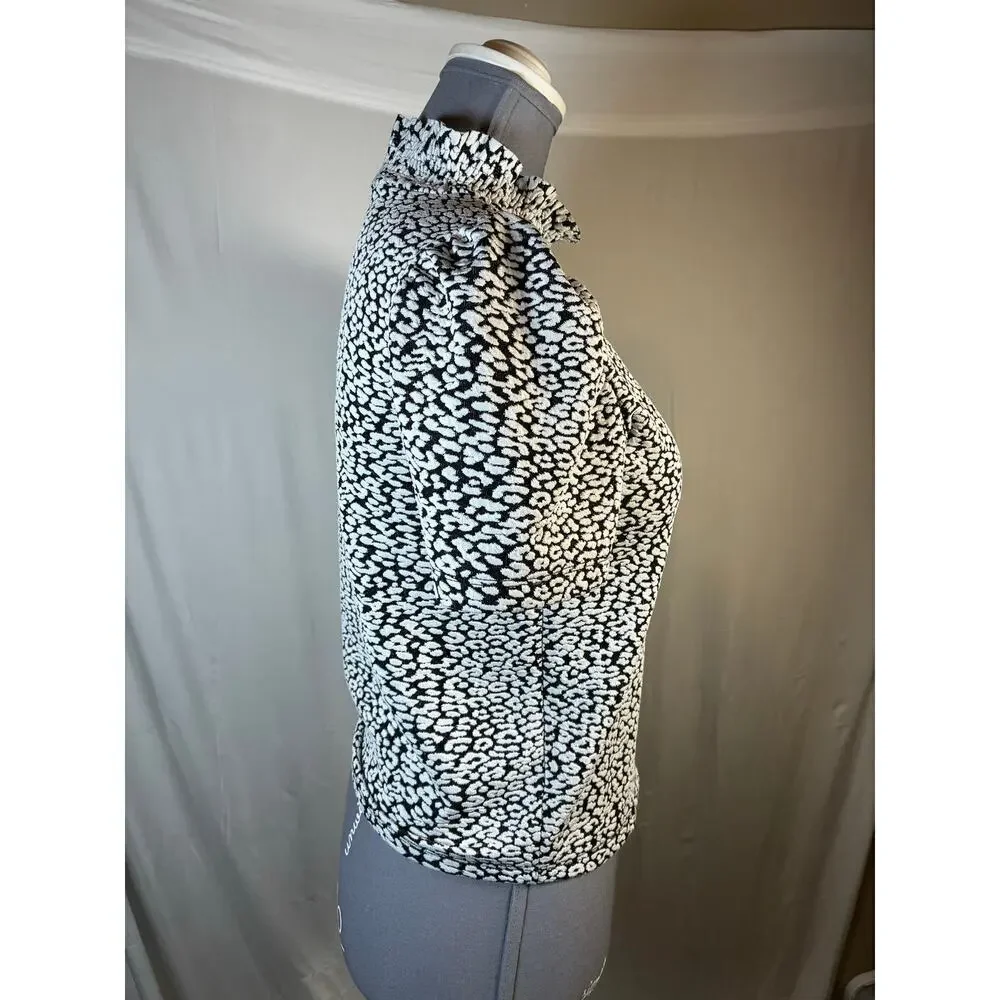 💰Zara M High Neck Leopard Animal print blouse shirt mob wife stretch puff sleeve
